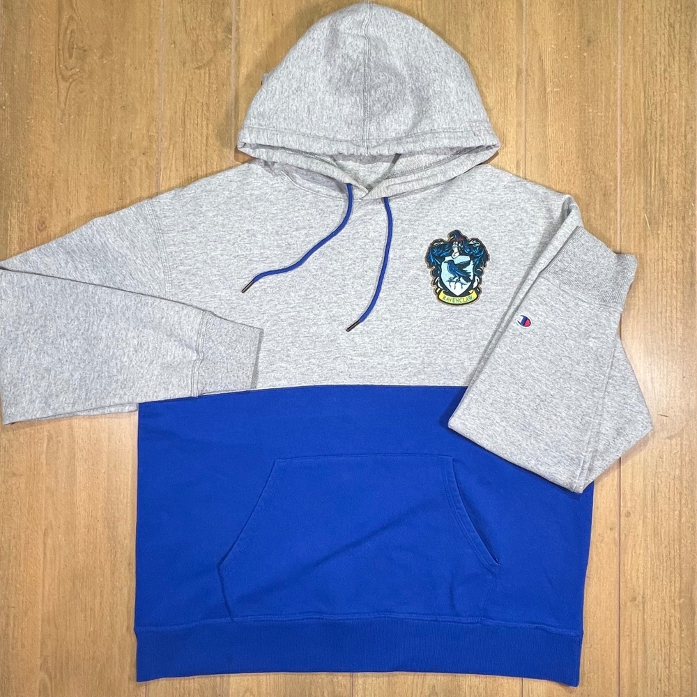 Champion Harry Potter Ravenclaw Hoodie Grey Blue Colorblock Sweatshirt S3321 XL